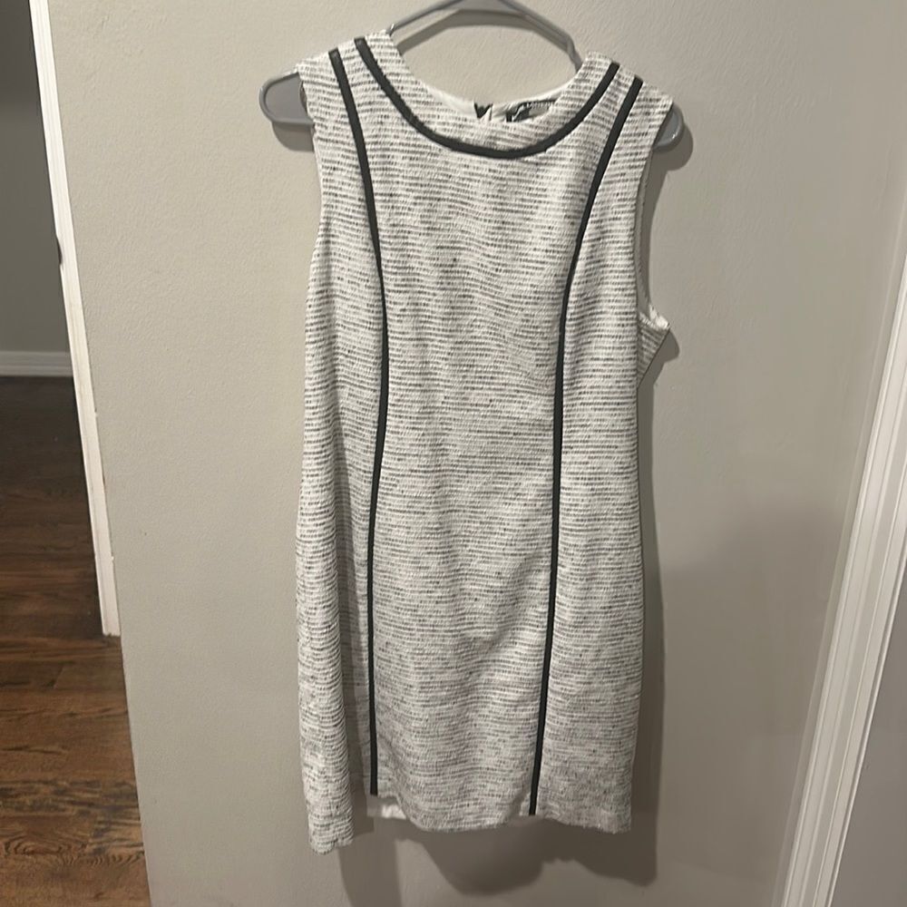 Karl Lagerfeld Sleeveless Faux Leather-Trim Sheath Dress Sz 12